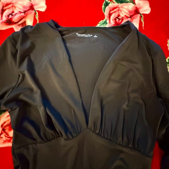 Abercrombie & Fitch Black Long Sleeve Deep V-Neck Bodysuit Soft A&F Collection - Picture 8 of 15